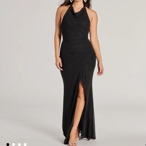 Isabelle Halter Cutout Glitter Slim Formal Dress